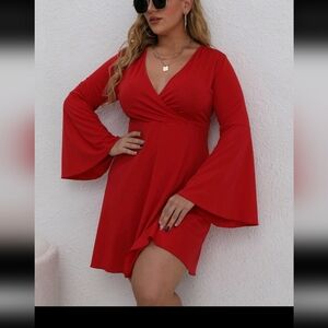 Chic Red Long Sleeve Wrap Dress
